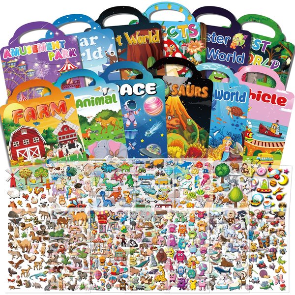 12Set Reusable Sticker Books for Kids Party Favors ages 2-4 4-8,Kids Birthday Party Favors Goodie Bas Stuffer,Carnival Prizes,End of Year Student presents