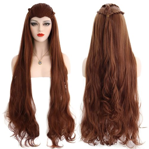 BERON 40 Inches Brown Wig with Braid Long Wavy Wig Brown Wigs for Cosplay Party Wig Cap Include