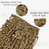 Hyssiet Curly Clip in Hair Extensions Real Human Hair 14 Inch 120g Light Brown Highlighted Bleach Blonde Wavy Human Hair Clip in Extensions 7pcs with 16 clps
