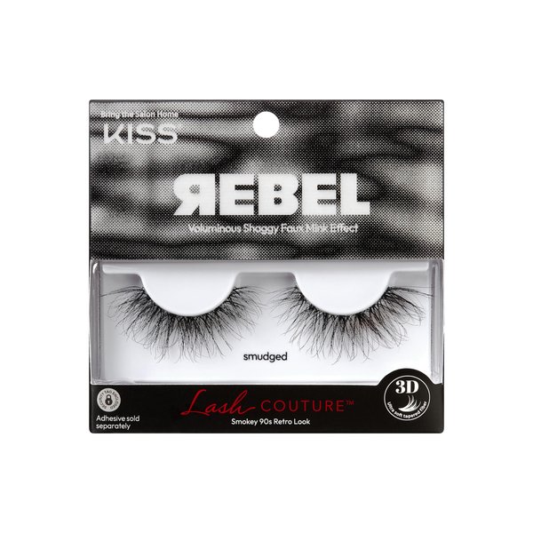 KISS Lash Couture Rebel Collection, False Eyelashes, 'Smudged', 14 mm, Includes 1 Pair Of Lash, Contact Lens Friendly, Easy to Apply, Reusable Strip Lashes