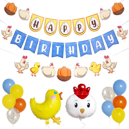 Pirese Chicken Birthday Decorations, Chicken Party Decorations, Chicken Decorations for Party | Chicken Party Supplies | Chick Party | Baby Chicken Party Decorations | Chicken Balloons | Bday Banner