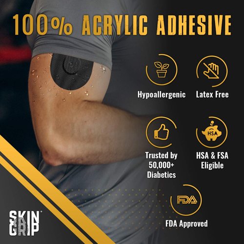 Skin Grip CGM Patches for Medtronic Guardian Sensor (20-Pack), Waterproof & Sweatproof for 10-14 Days, Pre-Cut Adhesive Tape, Continuous Glucose Monitor Protection- Black