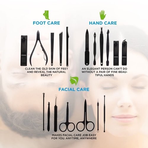 18pcs Stainless Steel Manicure Kit for Men & Women - Professional Manicure Pedicure Set - Portable Women Grooming Kit for Home or Travel - Cuticle Kit with Nail Clipper Set, Scissor, Tweezer, Ear-Pick