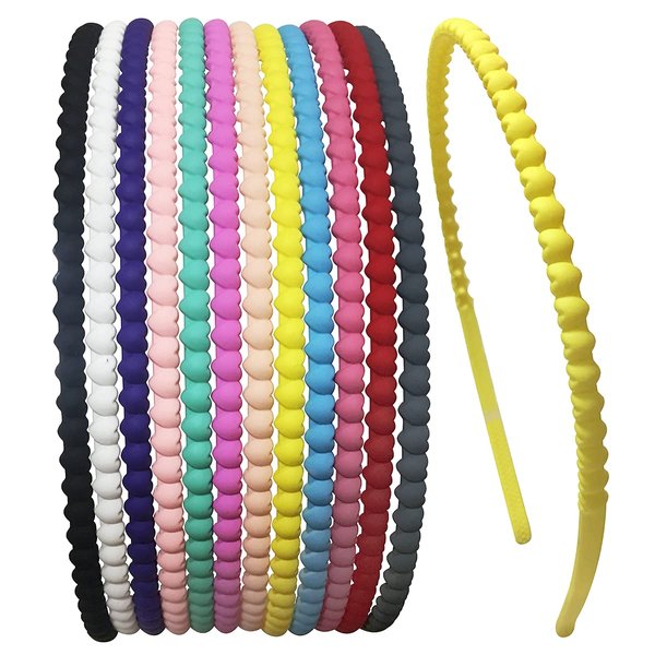 Yazon 12pcs Heart Plastic Headbands for Girls Women Thin Hard Headbands with Teeth for Kids Teens Skinny Hair Headbands