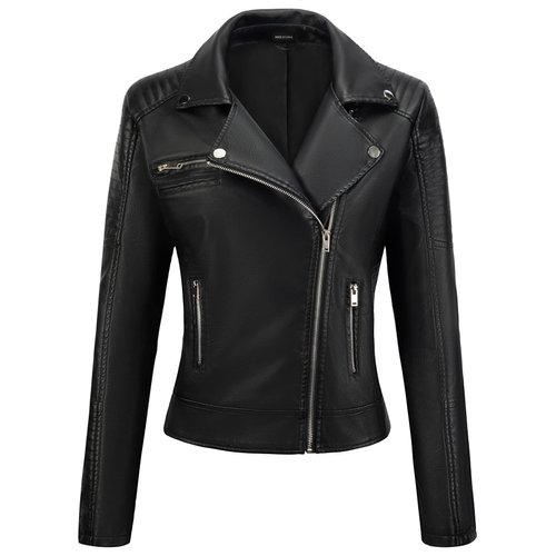 Women's Faux Leather Jacket Black Motorcycle Moto Biker Short Coat