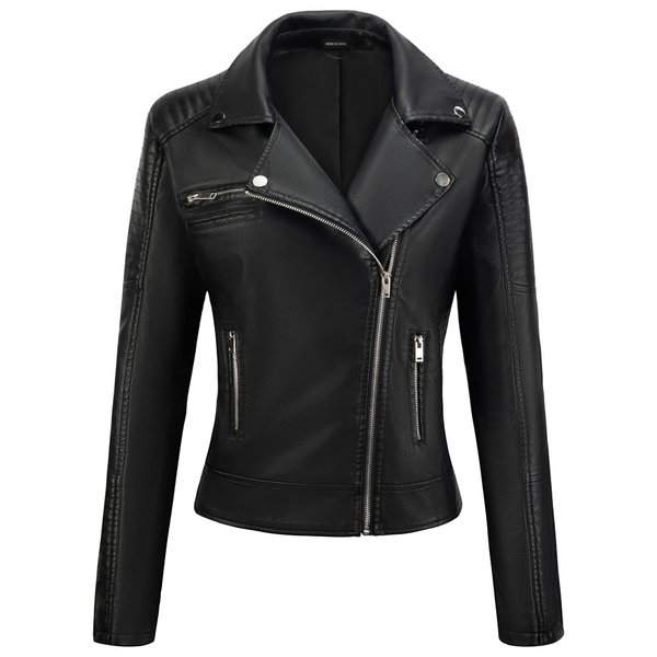 Women's Faux Leather Jacket Black Motorcycle Moto Biker Short Coat