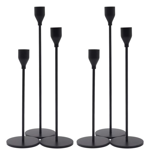 Denique Candlestick Holders 2 Sets, 6 PCS Matte Black Taper Candle Holders, Candlestick Holders Set for Table Centerpiece Vintage Modern Candle Holders for Home Wedding Decoration