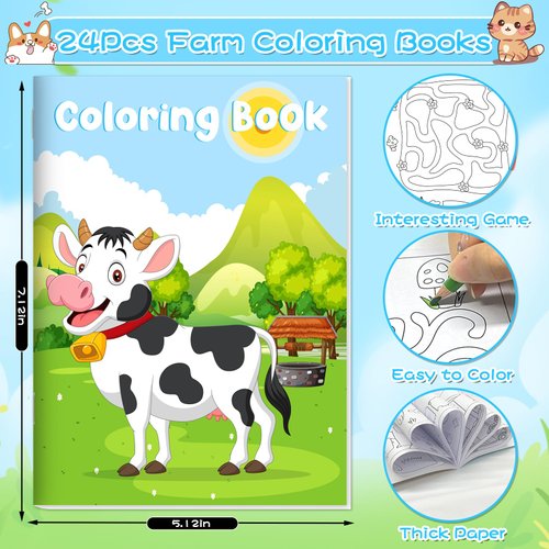 Lionoble 24Pcs Farm Coloring Books for Kids with 24 Stacking Crayons Mini Coloring Book Party Favors Bulk Gifts Cows Horses Barns Small Activity Books for Birthday Party Goodie Bags Stuffer Classroom