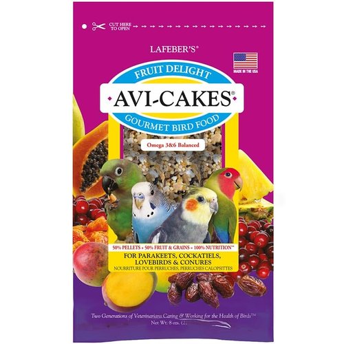 LAFEBER'S Fruit Delight Avi-Cakes Pet Bird Food, Made with Non-GMO and Human-Grade Ingredients, for Cockatiels Conures Parakeets (Budgies) Lovebirds (8 oz Pack of 1)