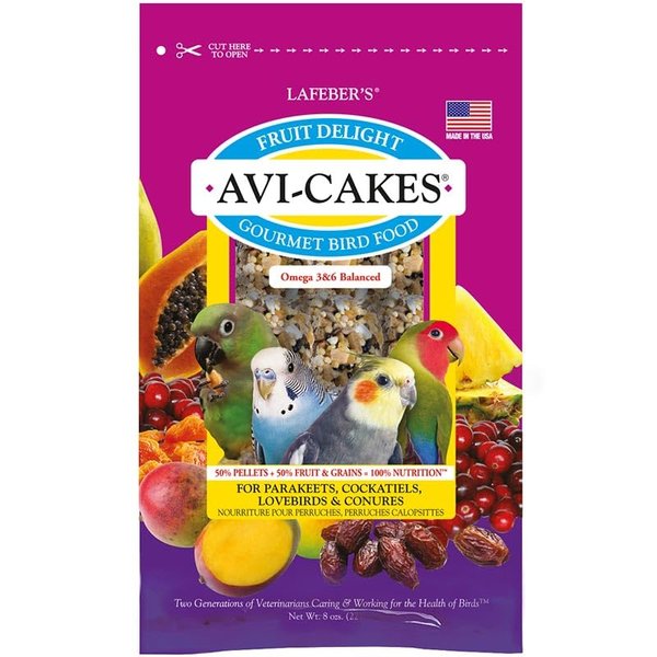 LAFEBER'S Fruit Delight Avi-Cakes Pet Bird Food, Made with Non-GMO and Human-Grade Ingredients, for Cockatiels Conures Parakeets (Budgies) Lovebirds (8 oz Pack of 1)