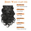 Yacurcur Body Wave Clip Ins Human Hair 8Pcs/Set 120 Gram Body Wave Clip in Hair Extensions 10A Brazilian Virgin Human Hair for Black Women Natural Black Color 14 Inch
