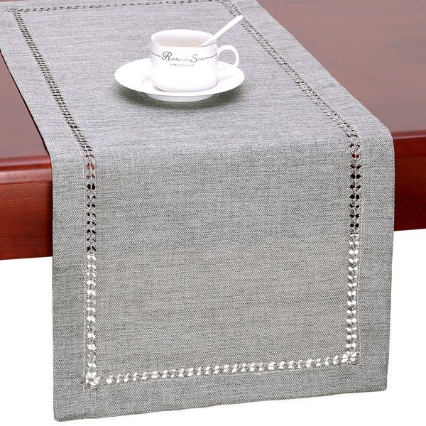 Grelucgo Handmade Hemstitch Gray Dining Table Runner Or Dresser Scarf, Rectangular 14 by 90 Inch