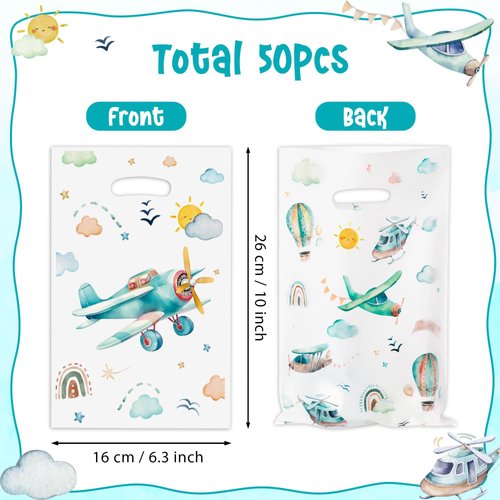 ArowlWesh Airplane Party Favor Bags - 50Pcs Plastic Snack Candy Treat Gift Bag with Handles Cute Boho Airplane Themed Party Supplies Decor for Baby Shower Kids Birthday