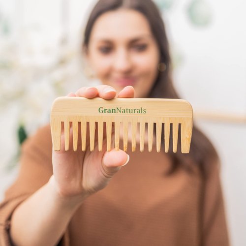 GranNaturals Wide Tooth Wooden Comb - Natural Wood Detangler for Wet or Dry Hair - Prevents Tangle & Static - Styling & Detangling Tool for Straight, Curly, Wavy, Thick Hair