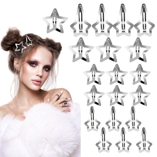 20pcs Silver Star Clips,2 Styles of Y2k Hair Accessories Stars,Metal Cute Star Hair Accessory,Sna...
