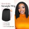 Quick Wig Yaki Straight Bob Wig Short Black Kinky Straight Wigs Blunt Cut Synthetic Wig Shoulder Length Glueless Bob Wig Middle Part Hair for Women Natural Black Color