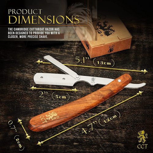 The Cambridge Cutthroat® Cut Throat Razor Kit Missanda Hardwood & Stainless Steel Professional Barber Razor, Premium Single Blade Straight Edge Razor, Moustache & Beard Shaper, Travel Pouch Included