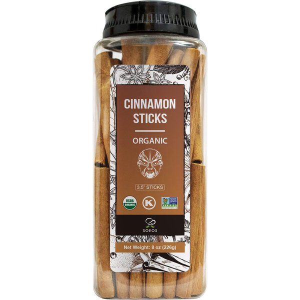 Soeos Organic Cinnamon Sticks, Cinnamon, Ground Cinnamon, Cinnamon Sticks, 100% Raw, Non-GMO, Kosher Certified, Cinnamon Seasoning Spice for Coffee, Baking, Cooking and Beverages 8 oz (226g)