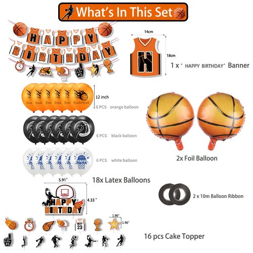 Basketball Party Decorations, 40 Pcs Basketball Birthday Party Supplies Including Basketball Happy Birthday Banner, Basketball Balloons, Cake Toppers Birthday Decorations for Boys Girls Kids Men