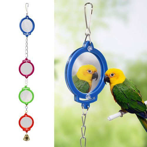 Neeenn Bird Mirror Toy with Bell, Hanging Parrot Interactive Toy, Bird Cage Accessories, Suitable for Small and Medium Birds Parakeets Cockatiels Lovebird
