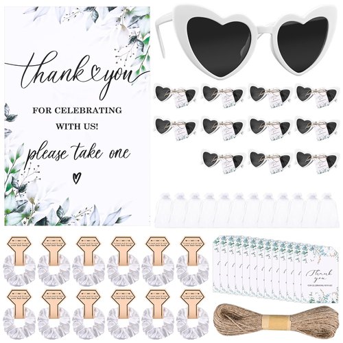 Bachelorette Party Accessories Set of 12 Bridal Shower Gifts for Wedding Favors include Personalized Bachelorette Sunglasses Satin Scrunchies Sign Decor for Women Bridesmaid Bag Stuffers Bulk White