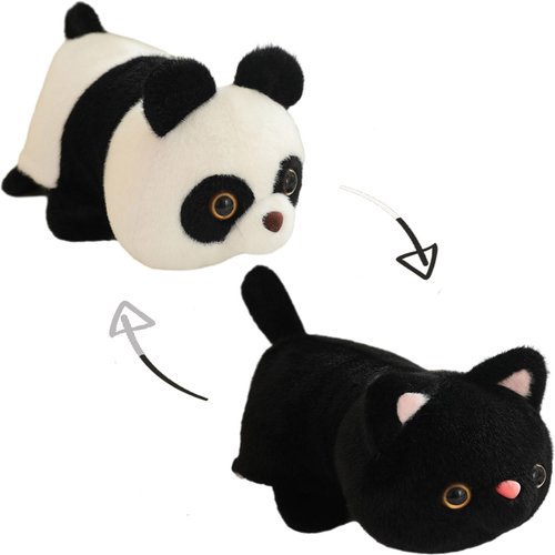COSGOO 2 in 1 Reversible Panda to Black Cat Stuffed Animal Happy Panda & Cat Kitten Plush Toys Plushies Gift for Kids and Lovers Home Decor 12.6 Inch