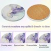 YSUUTCNI 6 Pcs Purple Marble Abstract Ceramic Coasters with Holder, Absorbent Coasters for Drink, Round Table Coaster Set with Cork Base for Café, Bar, Home