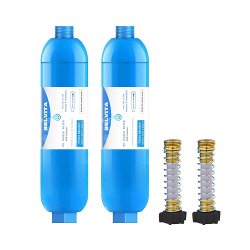 RV inline water filter with Flexible Hose Protector,Dedicated for RVs and Marines,2 pack Drinking,Washing filter,Reduces Lead,Fluoride,Chlorine,Bad Tast,Odor