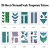 Qpout Mermaid Scale Temporary Tattoos Stickers for Kids Girls Women, 20 Sheets Mermaid Themed Tattoos for Face Hand Body, Mermaid Makeup Accessories Mermaid Birthday Party Favors
