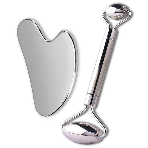 sanforce Gua Sha Facial Tools Stainless Steel Face Roller and Gua Sha Set for Puffiness and Skin Care Routine,Lymphatic Drainage, Facial Tension