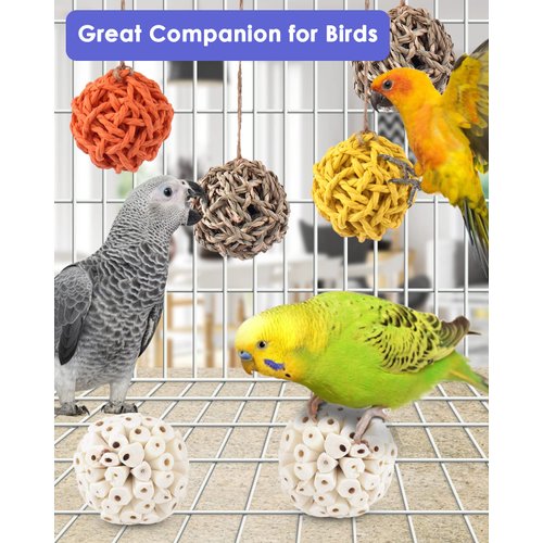 Bissap 6PCS Small Parrot Chew Toys, Sola Balls Parrot Chewing Foraging Toys Colorful Bird Foot Balls for Cockatiels Conures Cockatoos Parakeets Love Birds Small Parrot Cage Bite Toys