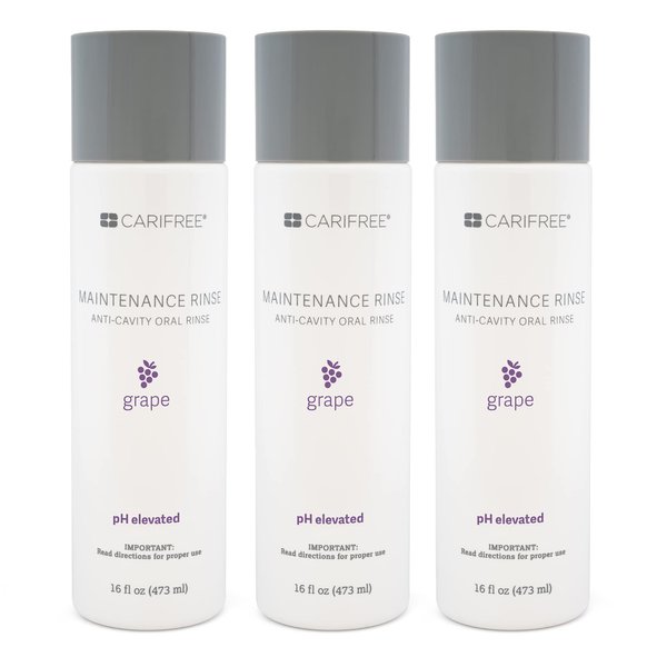 CariFree Maintenance Rinse (Grape): Fluoride Mouthwash | Dentist Recommended Anti-Cavity Oral Care | Xylitol | Neutralizes pH | Freshen Breath | Cavity Prevention | Alcohol Free (3-Pack)