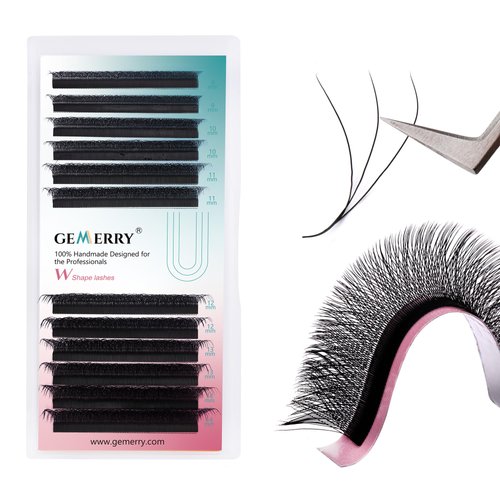W shaped Lash Extensions 3D Premade Fans 0.07 D Curl Easy Fan Lash Extensions Volume Lash Extensions Rapid Blooming Lashes Matte Black Volume Premade W Lashes by GEMERRY(0.07-D-8-14)