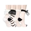 Womens Lace Ruffle Socks Sheer Mesh Frilly Socks Girls Fancy Cute Summer Socks Vintage Princess Socks Transparent See Through Ultra Thin Silk Nylon Crew Socks, 4 Pack-Black White Bow Lace Ruffle