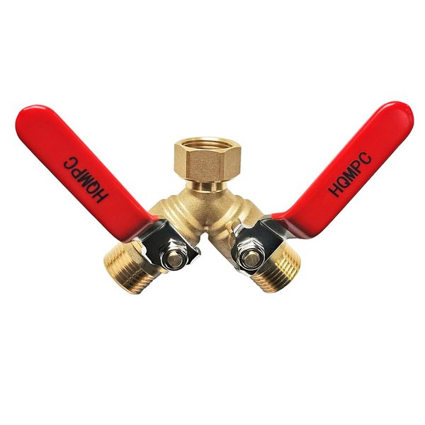 HQMPC Garden Hose Y Valve Hose Splitter Brass Hose Splitter With Stainless Steel Long Handle Brass Y Valve Water Garden Hose Adapter 2 Way Y Valve 3/4" GHT Thread