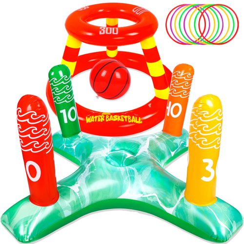 Geefuun Pool Toys Games for Kids - Pool Basketball Hoop plus Inflatable Ring Toss Accessories for Kid Adult Water Play Swimming Pools Floats Sport Party Supplies