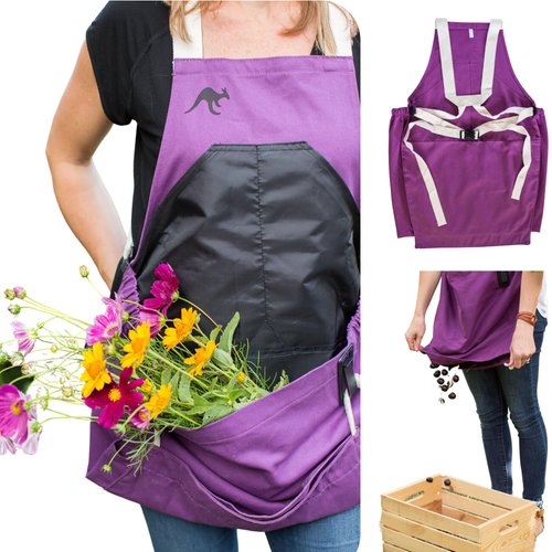 The Roo Apron - Gardening Apron with Pockets and Harvesting, Picking Pouch – Adjustable, Water-resistant, Washable Canvas Cotton - Great Gardener Gift