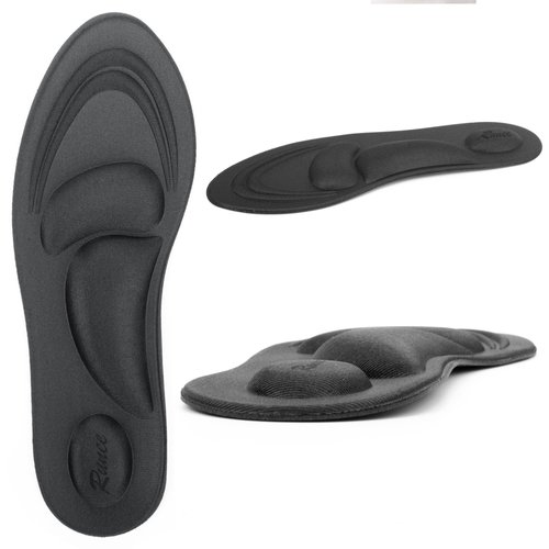 Runee Memory Foam Comfort Insole - Help Against Plantar Fasciitis and Foot Pain. Cushioning Metatarsal, Arch Support and Heel Support (Black, Small)
