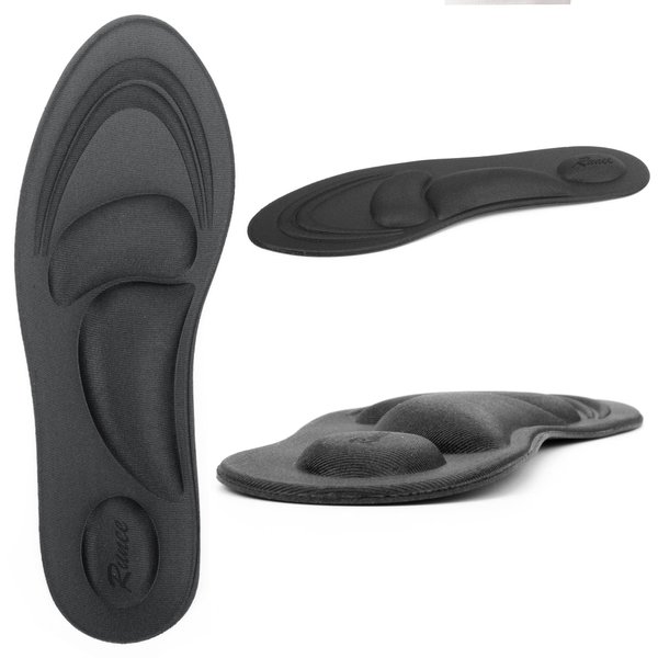 Runee Memory Foam Comfort Insole - Help Against Plantar Fasciitis and Foot Pain. Cushioning Metatarsal, Arch Support and Heel Support (Black, Small)