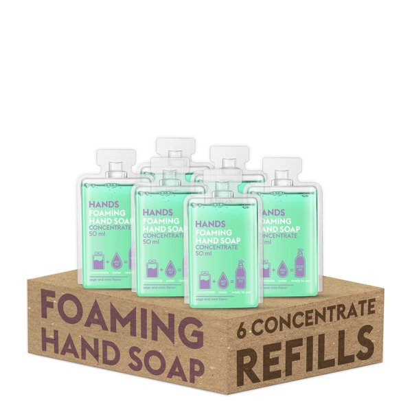 DUTYBOX Hands 6 Capsule Packs - Foaming Hand Soap, Scented Gentle Moisturizing Hand Wash. Simple to Use, Easy and Efficient. Sage and mint. Use in any foam dispenser.