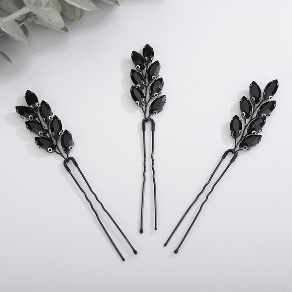 Rumtock 3pcs Black Rhinestones Beads Hair Pins for Women Girls Wedding Bridal Vintage Hair Styling Jewelry (Black)