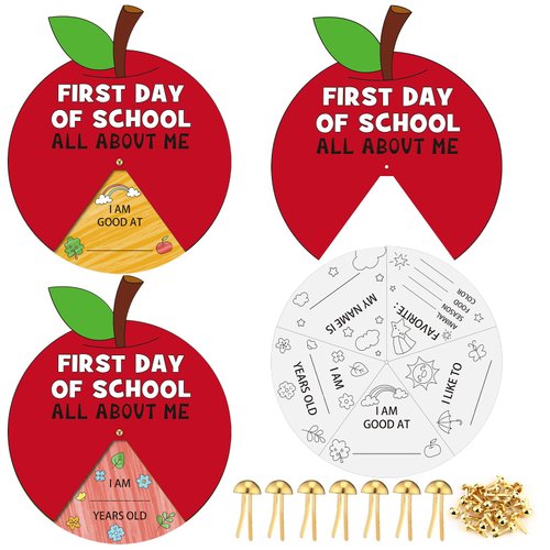 Dispowreath 24 Sets Color Your Own Back to School Craft Wheel, First Day of School All About Me Apple Craft Activity Kit for School Home Classroom Supplies