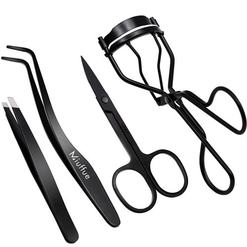 Miuffue Lash Applicator Tool DIY Eyelash Applicator Stainless Steel Curved Eyelash Tweezers for Cluster Lashes (Black(4pcs))