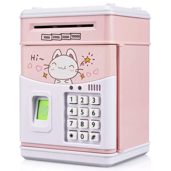 KMiKE Electronic Cat Piggy Bank for Kids Cash Cartoon ATM Money Saver Bank for Kids with Password & Music Great Gift Toy for Kids Children (Pink-cat)