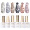 GAOY Chrome Platinum Glitter Nail Polish Set for Christmas Nails 6 Colors Including Sparkly Shiny UV LED Soak Off Black Silver Pink Gel Polish Kit Home DIY Manicure Nail Salon Varnish