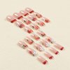 MISUD Fall Press on Nails Short Square Fake Nails Glossy Glue on Nails Brown French Tip Acrylic Nails Squoval Artificial Nails Autumn Flower Stick on False Nails with Design 24 pcs