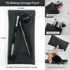Eyebrow Pomade Stamp, Microblading 2 Tip Liquid Eyebrow Pen, Eye brow Kit with Angled Spoolie Brush and Pu Pouch for Travel (Black)