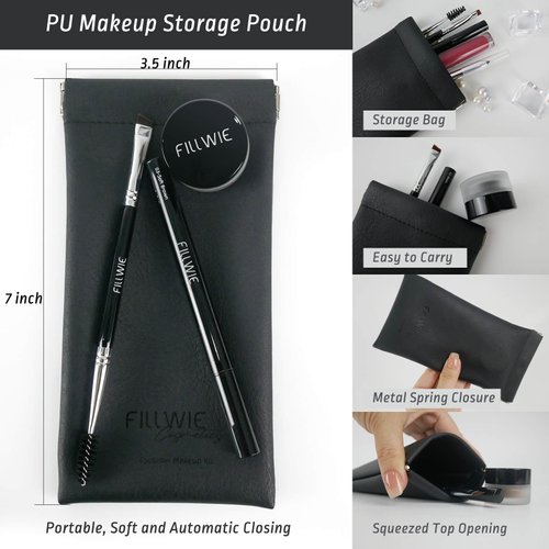 Eyebrow Pomade Stamp, Microblading 2 Tip Liquid Eyebrow Pen, Eye brow Kit with Angled Spoolie Brush and Pu Pouch for Travel (Black)