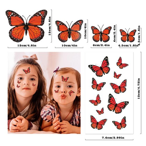 Kolewo4ever 134 Pieces Halloween Butterfly Costume Set:1 Pieces Halloween Monarch Butterfly Wings Shawl and Masks 32 Pieces Monarch Butterfly Hair Clips 100 Pieces Monarch Butterfly Temporary Tattoos