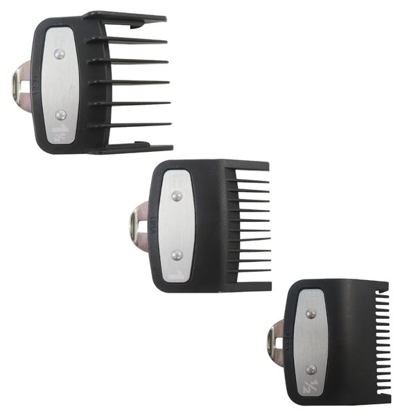 Latest Upgraded 3-Pack Essential Guard Sizes Clipper Guards with Metal Clips for Wahl Clippers - 1 1/2”& 1” & 1/2” Sizes (1.5, 3, 4.5 mm) - Fits For Wahl Guide Combs
